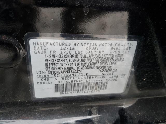 3N1CN7AP2KL840874 - 2019 NISSAN VERSA S BLACK photo 13