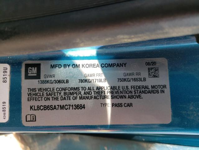 KL8CB6SA7MC713684 - 2021 CHEVROLET SPARK LS BLUE photo 12