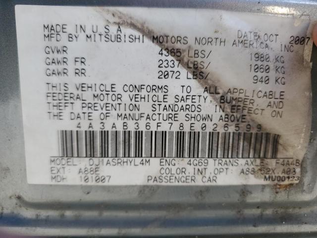 4A3AB36F78E026599 - 2008 MITSUBISHI GALANT ES GRAY photo 12