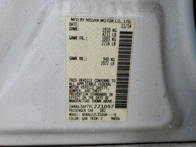 1N4AL3AP7FC221097 - 2015 NISSAN ALTIMA 2.5 WHITE photo 12