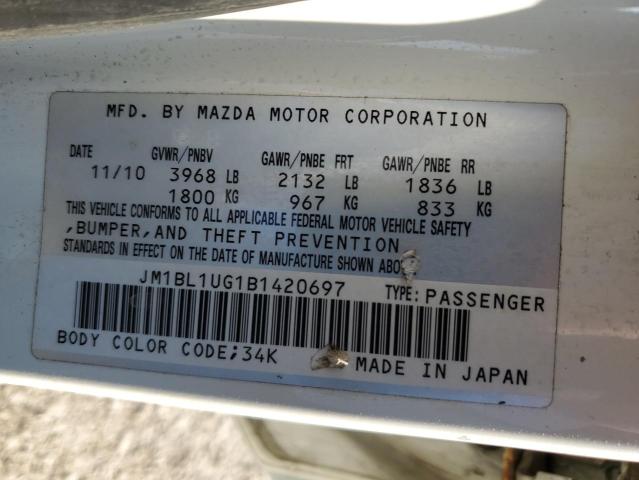 JM1BL1UG1B1420697 - 2011 MAZDA 3 I WHITE photo 12