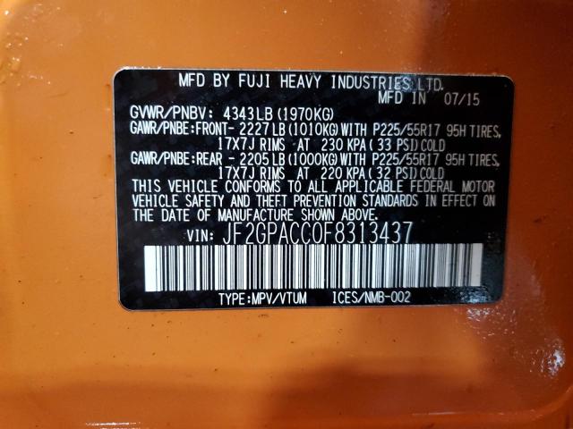 JF2GPACC0F8313437 - 2015 SUBARU XV CROSSTR 2.0 PREMIUM ORANGE photo 13