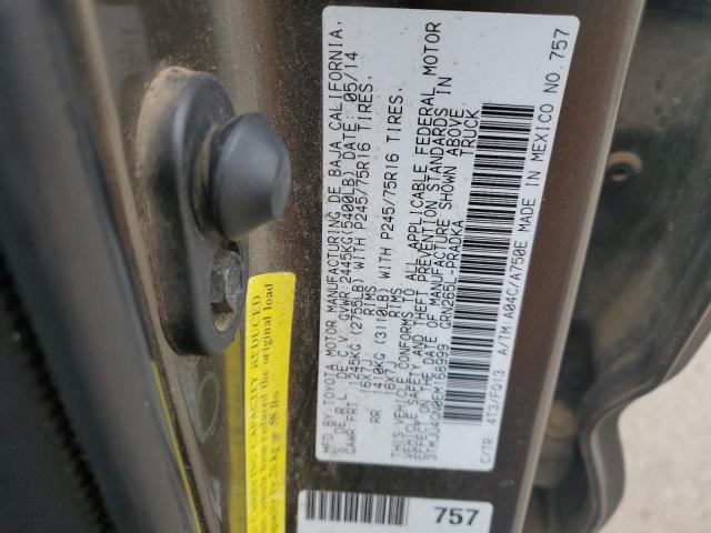 3TMJU4GN0EM168999 - 2014 TOYOTA TACOMA DOUBLE CAB PRERUNNER GRAY photo 12