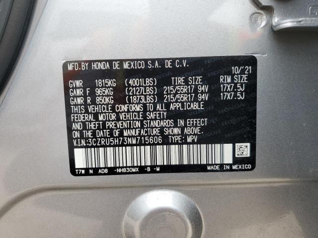 3CZRU5H73NM715606 - 2022 HONDA HR-V EXL SILVER photo 12