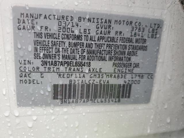 3N1AB7AP9EL655418 - 2014 NISSAN SENTRA S WHITE photo 12