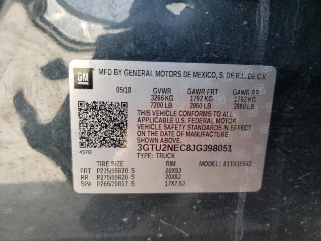 3GTU2NEC8JG398051 - 2018 GMC SIERRA K1500 SLT GRAY photo 12