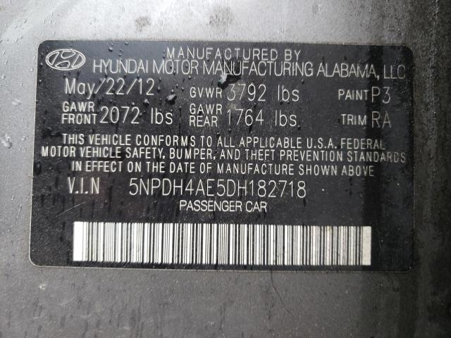 5NPDH4AE5DH182718 - 2013 HYUNDAI ELANTRA GLS GRAY photo 12