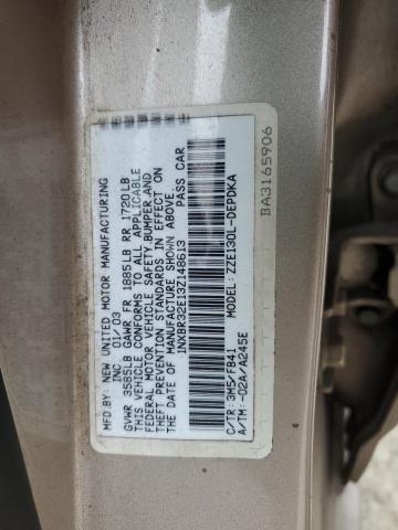 1NXBR32E13Z148613 - 2003 TOYOTA COROLLA CE BROWN photo 12