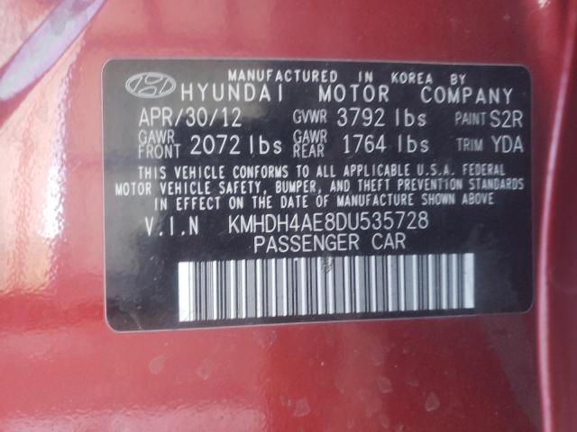 KMHDH4AE8DU535728 - 2013 HYUNDAI ELANTRA GLS RED photo 12