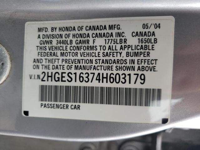 2HGES16374H603179 - 2004 HONDA CIVIC DX VP 银色 照片 12