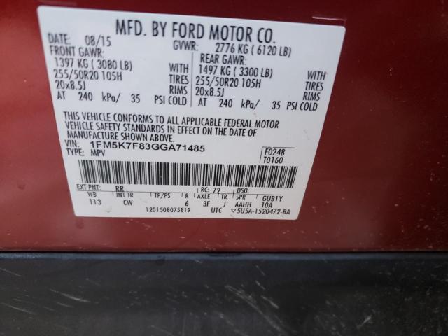 1FM5K7F83GGA71485 - 2016 FORD EXPLORER LIMITED RED photo 14