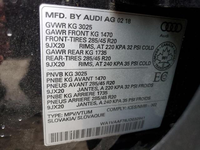 WA1VAAF78JD032941 - 2018 AUDI Q7 PRESTIGE BLACK photo 13