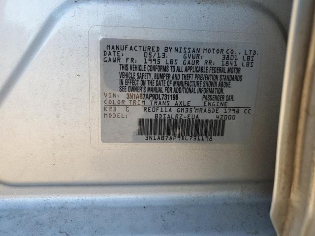 3N1AB7AP9DL731198 - 2013 NISSAN SENTRA S SILVER photo 12