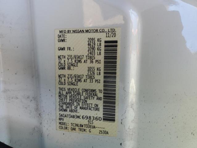 5N1AT3AB3MC698360 - 2021 NISSAN ROGUE S WHITE photo 12