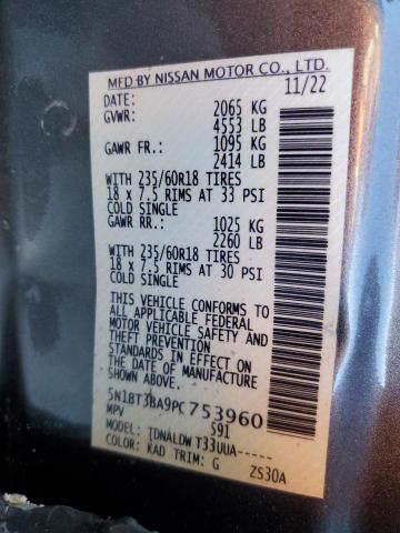 5N1BT3BA9PC753960 - 2023 NISSAN ROGUE SV GRAY photo 12