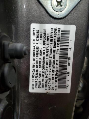 19XFB2F90CE011114 - 2012 HONDA CIVIC EXL თაფლისფერი ფოტო 12