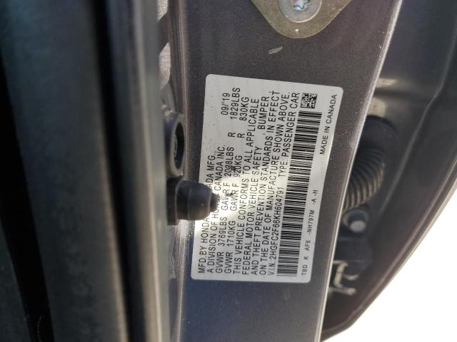 2HGFC2F66KH604791 - 2019 HONDA CIVIC LX GRAY photo 12