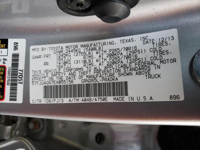 5TFJU4GN7EX055156 - 2014 TOYOTA TACOMA DOUBLE CAB PRERUNNER GRAY photo 12