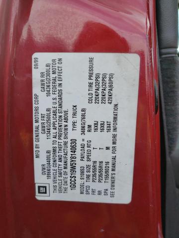 1GCCS19W5Y8140630 - 2000 CHEVROLET S TRUCK S1 RED photo 12