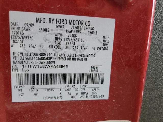 1FTFW1E87AFA48865 - 2010 FORD F150 SUPERCREW RED photo 12