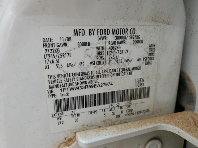 1FTWW33R59EA27974 - 2009 FORD F350 SUPER DUTY WHITE photo 12