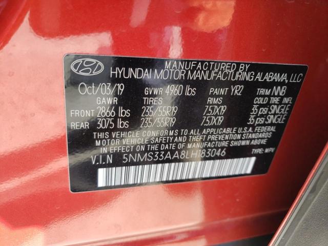 5NMS33AA8LH183046 - 2020 HYUNDAI SANTA FE SEL ORANGE photo 14