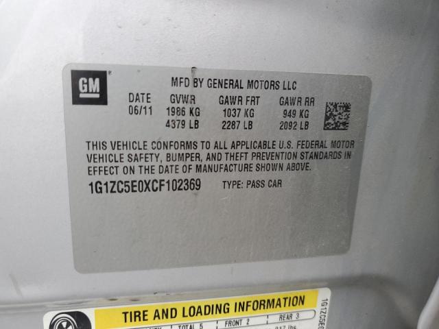 1G1ZC5E0XCF102369 - 2012 CHEVROLET MALIBU 1LT 银色 照片 12