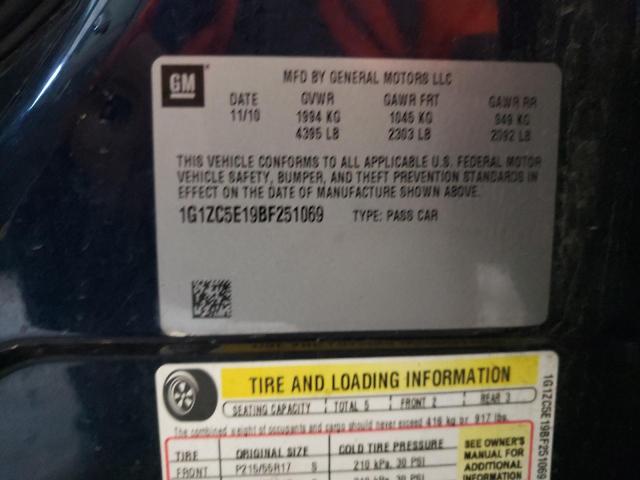 1G1ZC5E19BF251069 - 2011 CHEVROLET MALIBU 1LT ლურჯი ფოტო 12