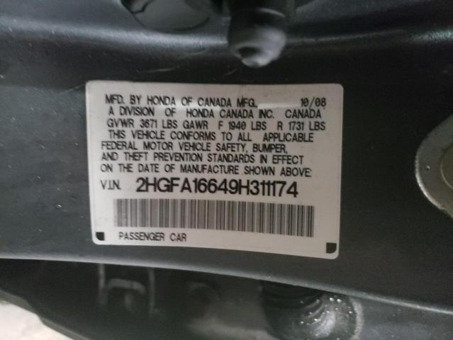 2HGFA16649H311174 - 2009 HONDA CIVIC LX-S رمادي صورة 13