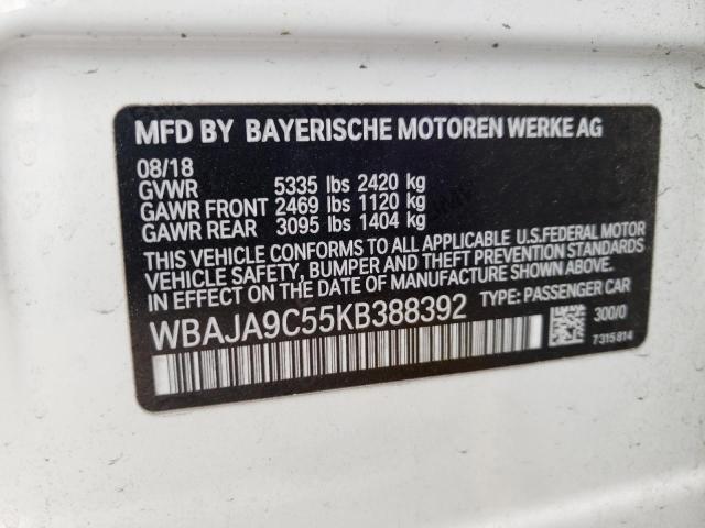 WBAJA9C55KB388392 - 2019 BMW 530E WHITE photo 13