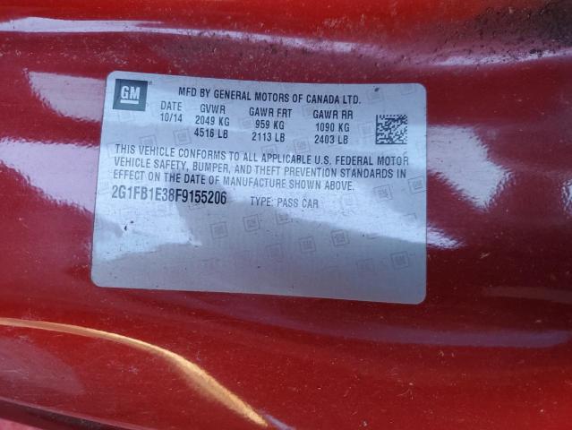 2G1FB1E38F9155206 - 2015 CHEVROLET CAMARO LS RED photo 12