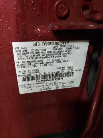 1MEHM40W78G603841 - 2008 MERCURY SABLE LUXURY RED photo 12