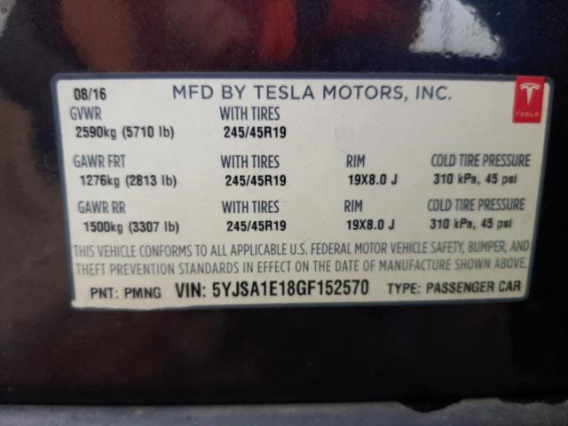 5YJSA1E18GF152570 - 2016 TESLA MODEL S Մոխրագույն լուսանկար 12