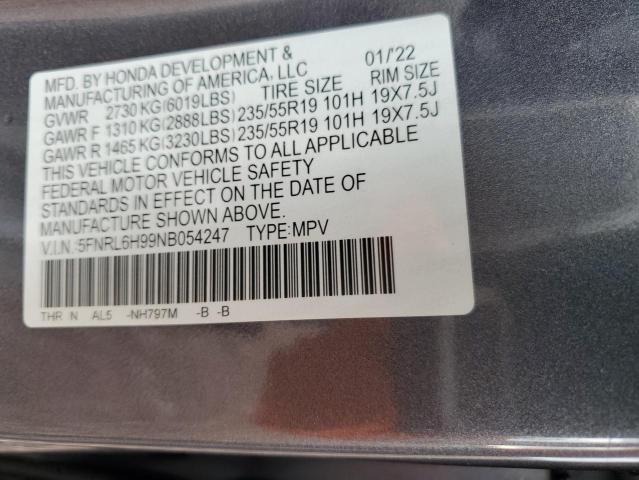 5FNRL6H99NB054247 - 2022 HONDA ODYSSEY ELITE فحمي صورة 13