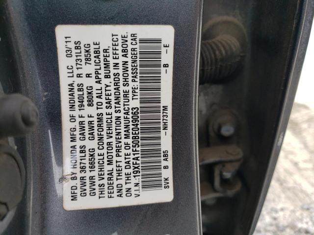 19XFA1F50BE049063 - 2011 HONDA CIVIC LX GRAY photo 12