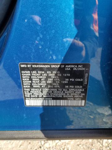 1V2JE2CA4RC248686 - 2024 VOLKSWAGEN ATLAS CROS SE Синій фото 13