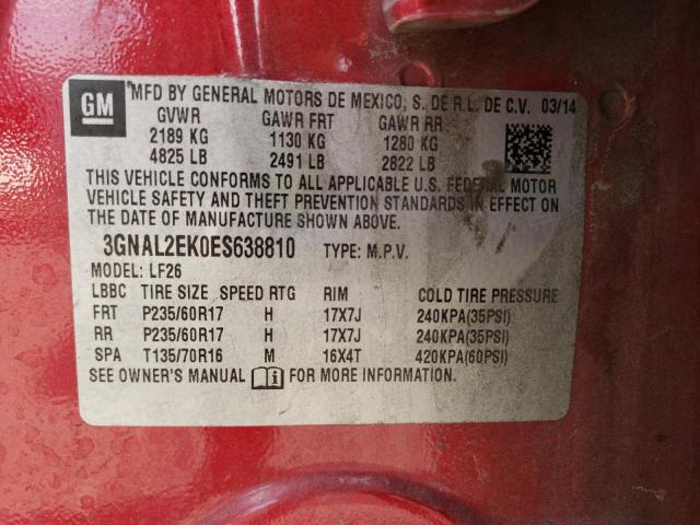 3GNAL2EK0ES638810 - 2014 CHEVROLET CAPTIVA LS RED photo 13