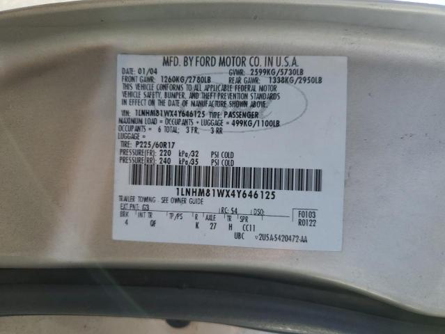 1LNHM81WX4Y646125 - 2004 LINCOLN TOWN CAR EXECUTIVE GOLD photo 12