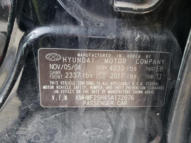 KMHWF25H45A172676 - 2005 HYUNDAI SONATA GL BLACK photo 12