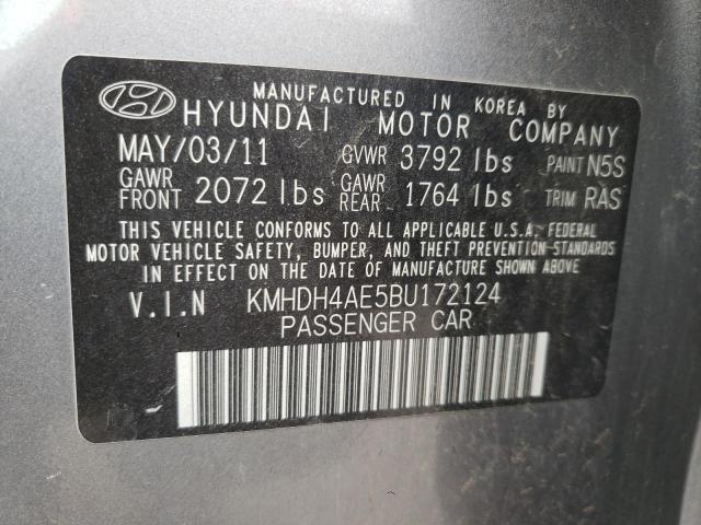 KMHDH4AE5BU172124 - 2011 HYUNDAI ELANTRA GLS SILVER photo 13