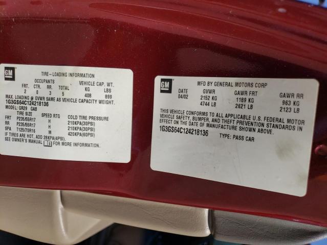 1G3GS64C124218136 - 2002 OLDSMOBILE AURORA 4.0 BURGUNDY photo 12