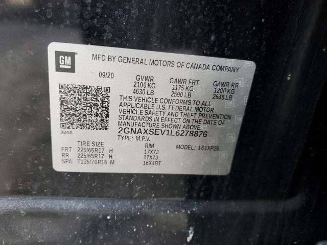 2GNAXSEV1L6278876 - 2020 CHEVROLET EQUINOX LS BLACK photo 12