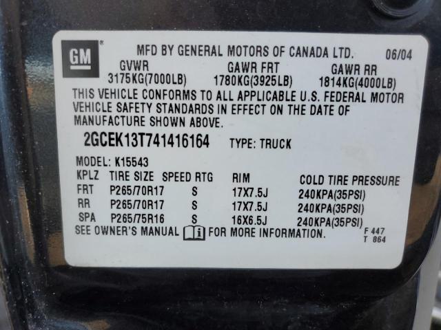 2GCEK13T741416164 - 2004 CHEVROLET SILVERADO K1500 BLACK photo 12