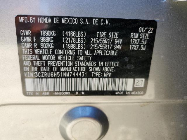 3CZRU6H51NM744431 - 2022 HONDA HR-V EX GRAY photo 12