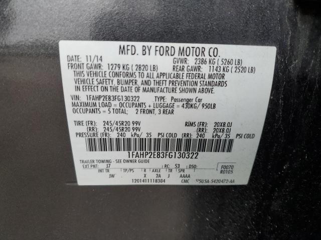 1FAHP2E83FG130322 - 2015 FORD TAURUS SEL GRAY photo 12