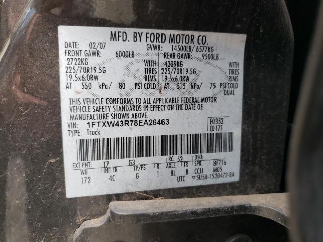 1FTXW43R78EA26463 - 2008 FORD F450 SUPER DUTY GRAY photo 12