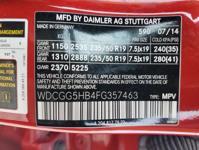 WDCGG5HB4FG357463 - 2015 MERCEDES-BENZ GLK350 350 RED photo 13