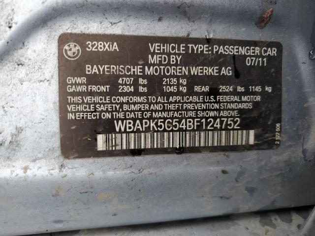 WBAPK5C54BF124752 - 2011 BMW 328 XI SULEV BLUE photo 12