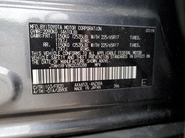 JTMH1RFV8KD035288 - 2019 TOYOTA RAV4 LE GRAY photo 12