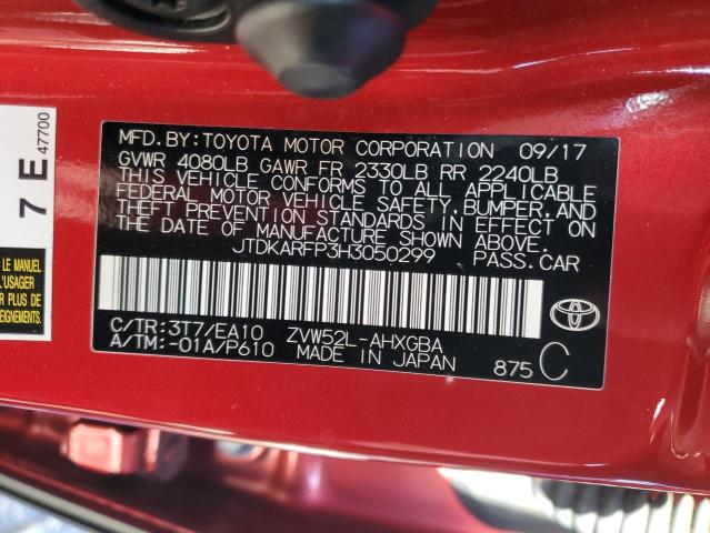 JTDKARFP3H3050299 - 2017 TOYOTA PRIUS PRIM წითელი ფოტო 13